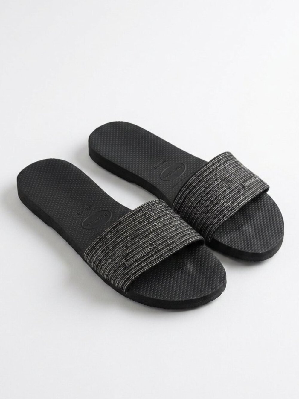 NWT Havaianas You Malta Metallic Slider Woven Strap Sandals Slides Black 11 12